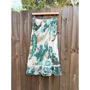 Vintage 90s Floral Slip Skirt with Lace Trim Y2K